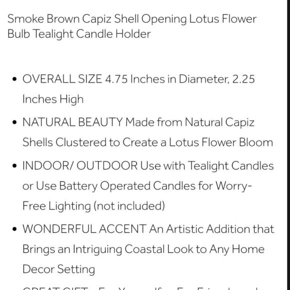 Zodax Smoke Brown Capiz Lotus Tea Light Candle Holder - Picture 12 of 13